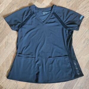 Med Couture Activate Black V-Neck Scrub Top Mesh Side Panels Womens Large 320